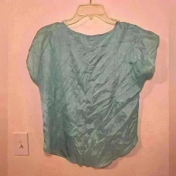 Vintage Diane Von Furstenberg Mint Blue Crinkle Dolman Sleeve Top Small - Picture 3 of 6